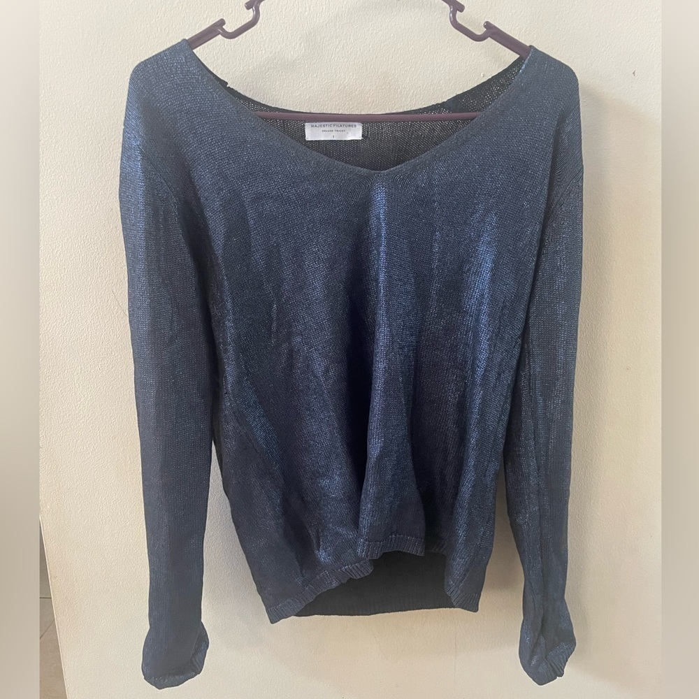 MAJESTIC FILATURES Soft Touch Glitter Metallic silk/wool blend top size 1 XS